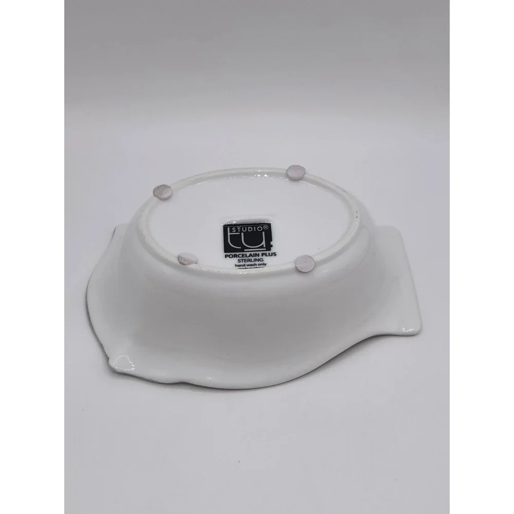 Studio TU Porcelain Plus Sterling Silver Trim Owl Shaped Porcelain Serving Bowl
